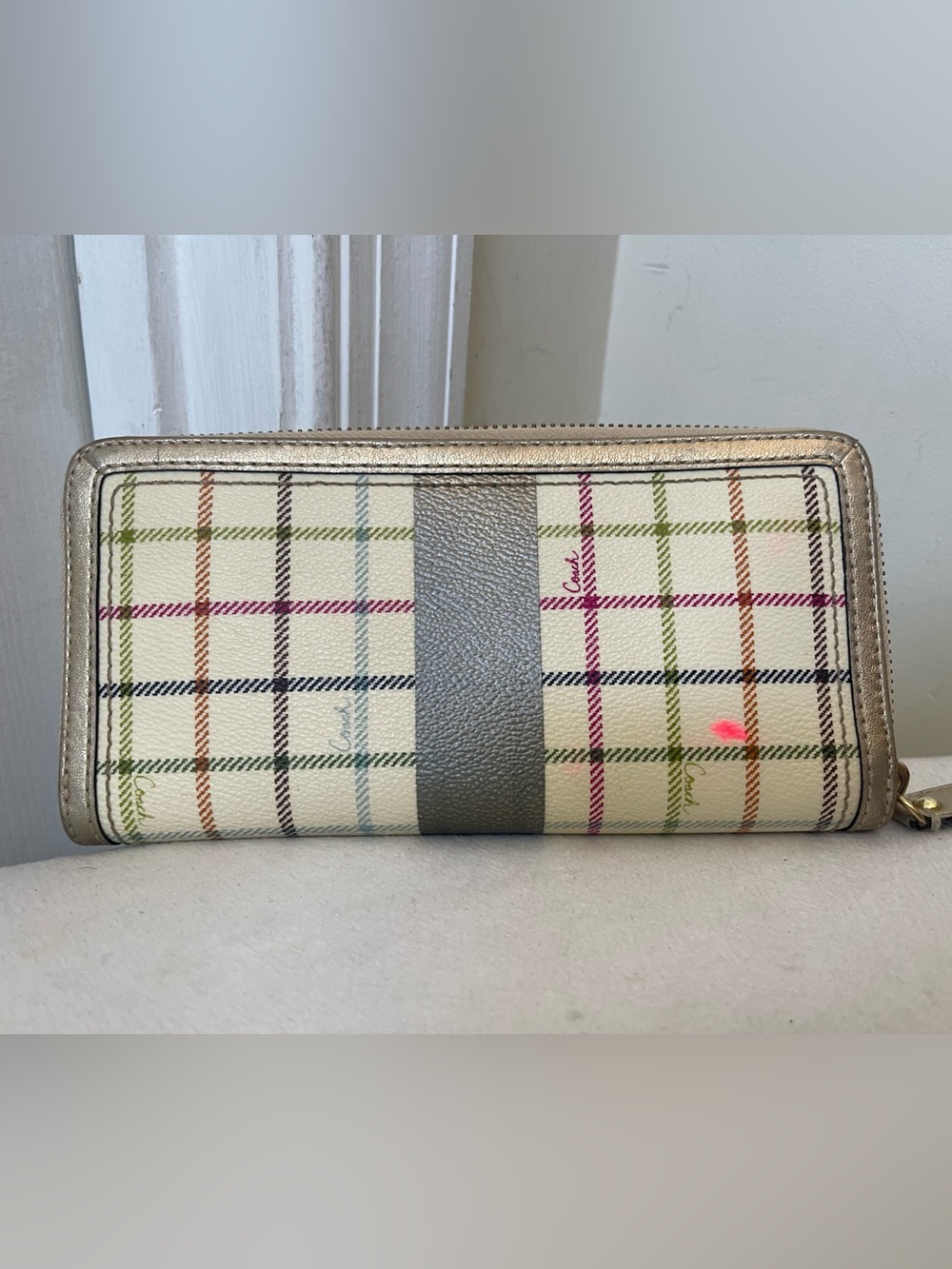 Coach Heritage Stripe Tattersall Plaid Wallet - Picture 12 of 12
